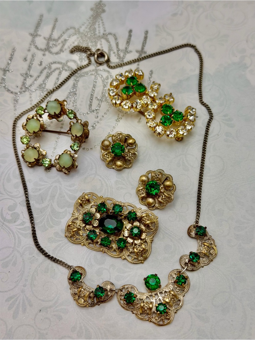 Vintage Czech Brooches and Necklace set